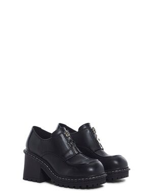 Dolls Kill Black Chunky Platform Heels with Decorative Front Zipper NWOB